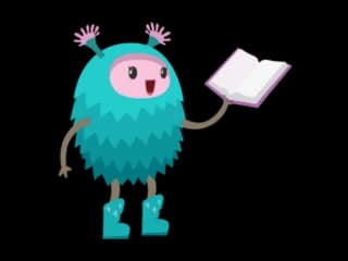 blue creature reading a book